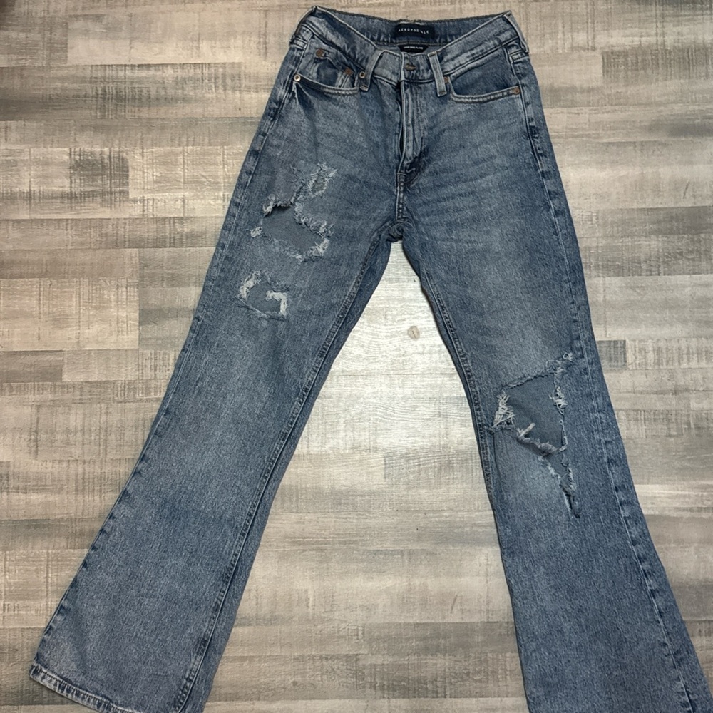 Aeropostale Light Blue Distressed Flare Jeans